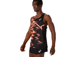 ASICS Atletiek | Shirts met korte mouwen>MEN LIGHT GRAPHIC SINGLET Performance Black/Sunrise Red